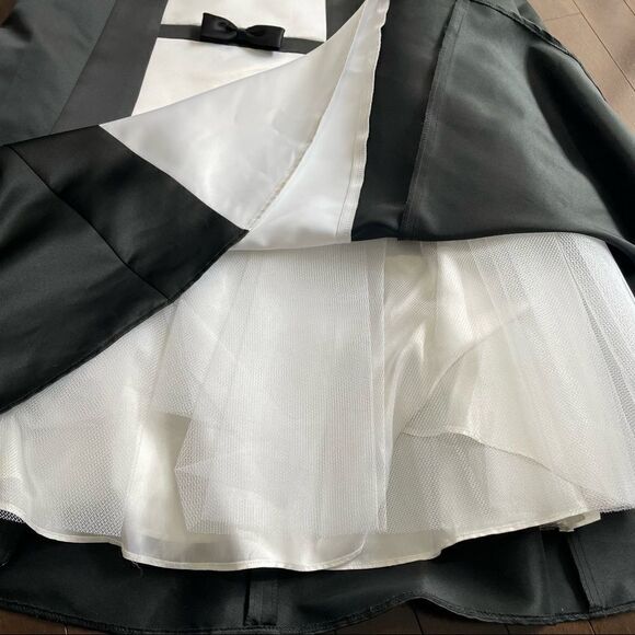 Vtg 90s Jessica McClintock X Gunne Sax Strapless Black & White Tuxedo Dress - Picture 7 of 11